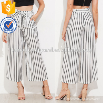 Vertical Striped Self Tie Wide Leg Pants Manufacture Wholesale Fashion Women Apparel (TA3078P)